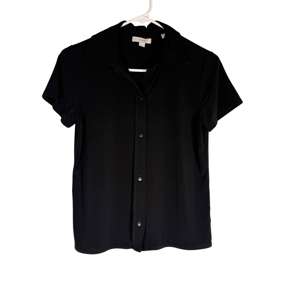 VINCE Womens Black Short Sleeve Button Down Stretch Jersey Shirt Size Small